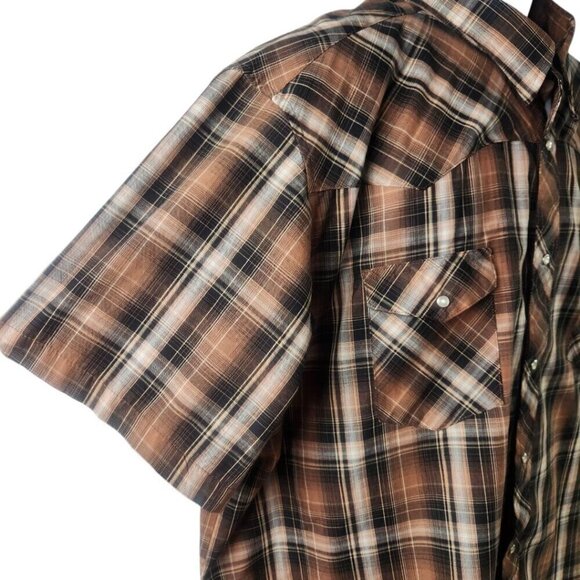 Wrangler Retro Brown Plaid Western Shirt Sawtooth Pockets Pearl Snap Button 3XL - Picture 7 of 12